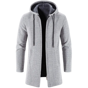 <b>Men's</b> <b>Long</b> Hooded Zipper <b>Cardigan</b> Wool Acrylic Knitted Solid Color Casual Winter Wear Full Sleeve Thick - Product Image 2