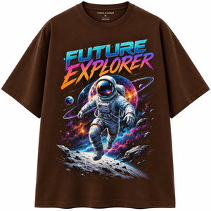 Camiseta negra para hombre con estampado por transferencia térmica de astronauta Future Explorer, manga corta, cuello redondo, corte regular, informal, transpirable, 180g - Product Image 1
