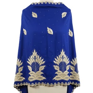 Chal de Chifón de Rayón Azul Rey para Mujer, Bordado con Hojas Doradas, Ligero, Transpirable, Estilo Étnico, para Uso Diario - Product Image 2