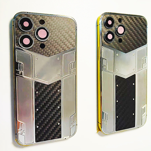 Funda de Teléfono de Lujo OEM, <span class=keywords><strong>Fibra</strong></span> de Carbono Real, Marco Dorado, Protectora, Carcasa para iPhone 15 Pro Max - Product Image 3