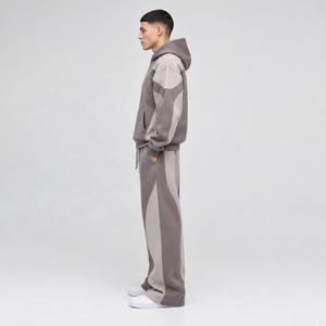 Ensemble de survêtement gris à capuche pour homme, coupe ample, avec blocs de couleur, sweat-shirt et pantalon avec poches latérales, en coton respirant - Product Image 2