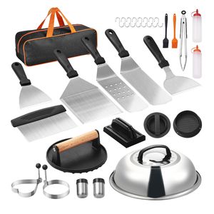 Set Regalo di 28 Accessori per Piastra in Acciaio Inossidabile, Kit per Griglia a Superficie Piatta, Spatola Allargata, Utensili per Basting, Certificato LFGB - Product Image 6