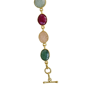 Laxmi Jewellers Cute High-quality <b>Gold</b> Plated Brass <b>Beaded</b> Chain <b>Bracelet</b> Multi Color Freshwater Quartz Stones Bohemia Unisex - Product Image 5