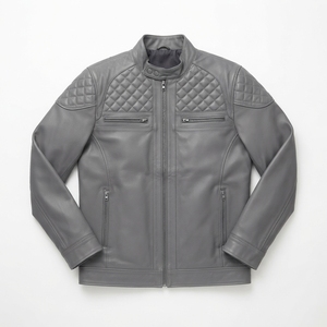 Blouson de motard en cuir d'agneau pour homme, coupe ajustée, vintage, imperméable, col montant, teinture unie, vente en gros OEM - Product Image 4