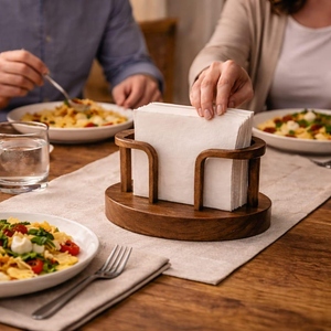 Porte-serviettes en bois avec base ronde et support incurvé vertical pour la décoration moderne de la table à manger et du comptoir de cuisine - Product Image 4
