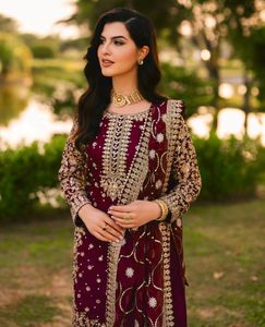 Women's Faux Georgette Embroidered Full Sleeve Straight <b>Kurti</b> with Pant & Dupatta Set - Product Image 4