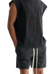 Conjunto de Chaleco y Pantalones Cortos Deportivos Casuales de Verano para Hombre, Estilo Vintage Lavado, Color Negro Retro, Sin Mangas, Venta al Por Mayor - Product Image 2