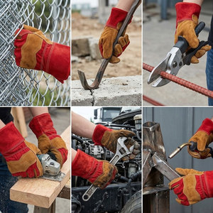 Gants de travail de sécurité en cuir de vachette renforcé de qualité supérieure, résistants, pour l'industrie et la construction - Product Image 4