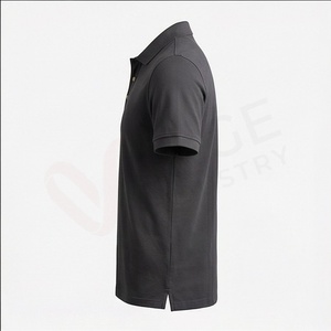 Polo à manches courtes gris foncé pour homme, 100% coton piqué, respirant, coupe classique, tricot uni, design décontracté - Product Image 3
