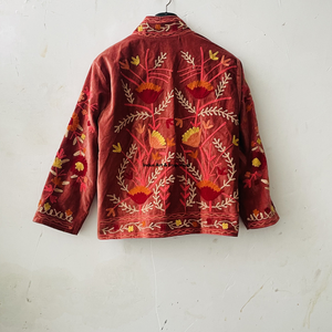 Veste d'hiver en coton Suzani indienne faite à la main, brodée à la main, longueur normale, unisexe, col montant, réversible - Product Image 2