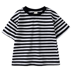 Camiseta de Moda para Bebé, Camiseta de Manga Corta para Niños Pequeños, Camisetas a Rayas de Colores para Niños y Niñas, Camisetas Casuales con Cuello Redondo y Corte Holgado - Product Image 6