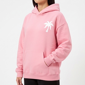 Sweat-shirt à capuche rose pour femme avec imprimé palmier blanc, sweat-shirt en molleton décontracté, longueur normale, 100% coton, vêtements d'automne - Product Image 3
