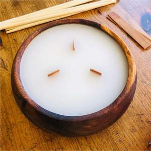 Vela de cera de soja orgánica de larga duración con mecha de madera, tallada en madera natural, en recipiente tipo tazón, para venta al por mayor, con marca privada personalizada - Product Image 4