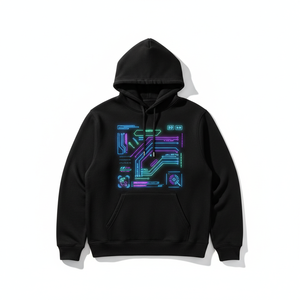 Sweat-shirt à capuche noir pour homme avec imprimé circuit néon, coupe classique, style streetwear, logo sur le devant, vêtement d'automne - Product Image 1