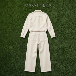Conjunto de Chaqueta Vaquera Crema y Jeans de Pierna Ancha para Mujer, Conjunto Casual de Dos Piezas, Atuendo Vaquero a la Moda, Ropa Urbana - Product Image 6