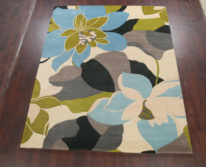 พรมลายดอกไม้สไตล์โอเรียนทัลร่วมสมัย ทอมือจากขนสัตว์ สำหรับห้องนั่งเล่น ห้องเด็ก โรงแรม สำนักงาน และพื้นที่เชิงพาณิชย์ - Product Image 1