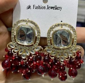 Boucles d'oreilles pendantes en zircon plaqué or, style ethnique indien, couleur personnalisée, pour mariages et fêtes, faible MOQ, vente en gros - Product Image 6