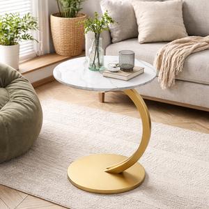 Table basse moderne pour salon avec plateau en marbre et base en fer plaqué or, meuble d'appoint de luxe pour la maison, l'hôtel, l'appartement - Product Image 2