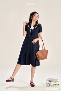 Vestido de Maternidad B2 MUM V1535 de Manga Corta y Corte en A para Mujeres Embarazadas, con Lazo Desmontable, Tela Impermeable, Cintura Elástica Ajustable Lateral - Product Image 6