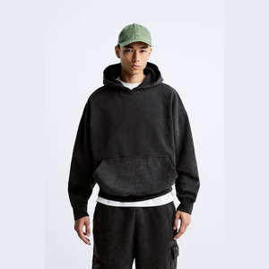 Sweat à capuche unisexe XXL en coton épais 100 % respirant, imprimé avec logo personnalisé, coupe classique, délavage acide, couleur unie, haute qualité - Product Image 2