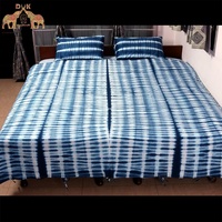HandBlock rayé Indigo tie dye fabricant de coton ensemble de literie couette lit double queen size couette ensemble de literie