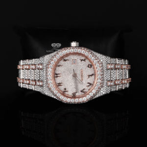 Montre de haute qualité entièrement sertie de moissanite, cadran arabe, bicolore rose et blanc, style hip-hop, en acier inoxydable, passe le test du diamant - Product Image 2