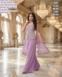 Ensemble Gulbahar traditionnel brodé Bhandhani, dupatta en georgette, longueur ras du sol, pour femme, idéal Diwali, mariage, fête, séchage rapide - Product Image 3