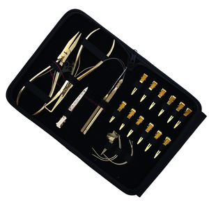 Premium Gold Hair Extension Technician Toolkit with 7 Inch Flat Bead Crimper Removal Tool Loop Tool Hair Parting Finger Needles - Product Image 1