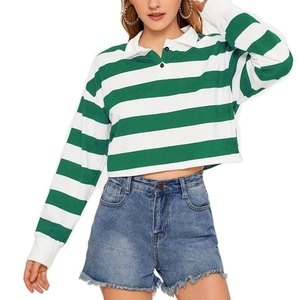 Wholesale Ladies Crop <b>Top</b> T Shirt Best Designing Fashionable Custom Printing Polo Tee Shirt Long Sleeve Breathable Short Button - Product Image 1