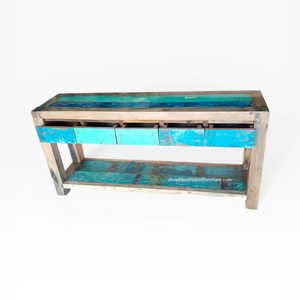 Rustic Teak Wooden <b>Console</b> <b>Table</b> 5 Drawers Eco-Friendly <b>Storage</b> Antique Design Villa Entryway Living Room Apartment Hotel - Product Image 3