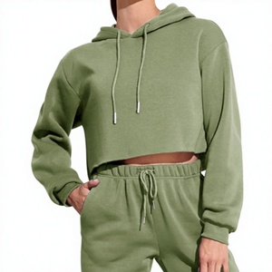 Conjunto Deportivo de Invierno de 2 Piezas para Mujer PATCH HOUSE, Sudadera Corta con Capucha y Pantalones Deportivos, Chándal Informal 100% Algodón Resistente al Viento - Product Image 6