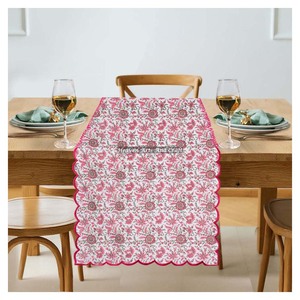 Custom Made 100% Cotton Fabric Hand Block Print Embroidery Edge <b>Table</b> <b>Runners</b> Bohemian Style Eco-Friendly for <b>Wedding</b> Restaurant - Product Image 6