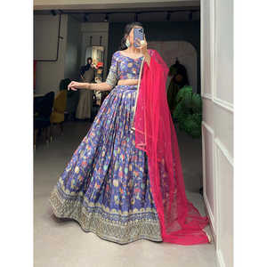 ชุดเลเฮนกา โจลี ผ้าพิมพ์ลายดิจิตอลสีน้ำตาลชิโนน พร้อมงานปักเลื่อม สำหรับใส่ในงาน LNB - Product Image 1