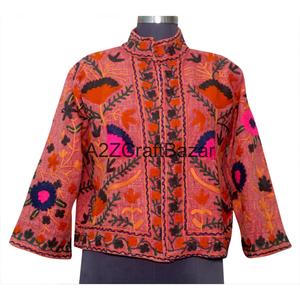 Veste en TNT brodée à la main, motif floral, coton écologique, séchage rapide, respirante, col en V, tissu vintage Suzani, décontractée, hiver et printemps - Product Image 1