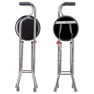 Bastone da Passeggio Pieghevole 2-in-1 in Acciaio Inox con Sedile, Elegante Bastone da Viaggio a Quattro Gambe, Portata fino a 85 kg - Product Image 2