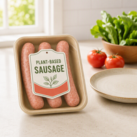 Étiquettes pour saucisses végétales - Rouleaux d'autocollants en vinyle découpés sur mesure pour barquettes alimentaires véganes