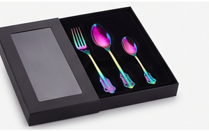 Ensemble de couverts Rainbow Finish en acier inoxydable, 4 pièces, couteau, fourchette, cuillères, design glamour, résistant à la rouille, vaisselle de fête - Product Image 6