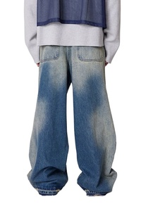 Jean ample déchiré bleu pour homme, 100 % coton, taille mi-haute, style vintage décontracté, coupe ample, streetwear, pantalon baggy tendance - Product Image 3