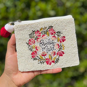 Pochette de mariée perlée, sac à perles florales fait main, pochette cadeau, cadeau de mariage, fermeture éclair personnalisée, pour fête nuptiale, femmes, filles, tendance - Product Image 3