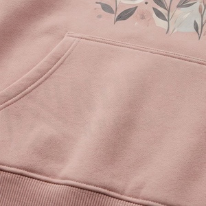 Sweat à capuche rose à fleurs pour femme en coton et bambou tricoté, manches longues, décontracté, pour le printemps, avec poches avant - Product Image 4