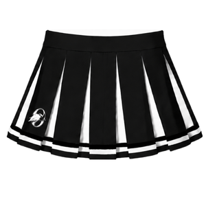 Jupe plissée noire pour femme, tenue de danse athlétique, uniforme d'équipe, vêtement de performance avec rayures blanches - Product Image 1