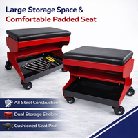 Tabouret roulant de mécanicien 250 lb avec siège rembourré pour garage, plateau à outils et roulettes pivotantes – Siège de réparation automobile GAPSTL002