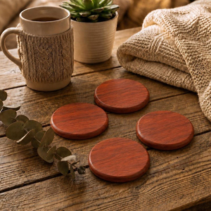 Ensemble de sous-verres ronds minimalistes en bois de noyer massif, dessous de verre simples pour tasses à café, accessoires de décoration de table élégants pour la maison - Product Image 4