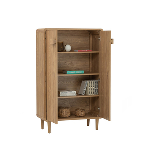 Armoire de rangement moderne en teck massif avec finition naturelle, 4 étagères pour chambre à coucher et salon - Product Image 4