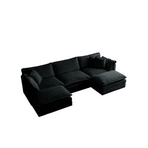 Modern Minimalist U-Shaped Sectional Sofa 5-Seater Convertible <b>Corner</b> Couch W/Reversible Footrest 2 Ottomans Living Room Sofas - Product Image 6