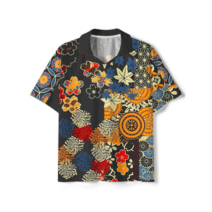 Men's Black Floral Printed Short Sleeve Shirt Regular Fit Breathable <b>Polyester</b> Summer Wear - Product Image 1