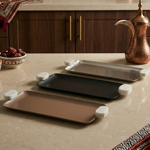 Bandeja Rectangular de Metal Plateada de Lujo para Servir Dátiles, Dulces y Otros Alimentos, Colección Ramadán, con Asas - Product Image 6