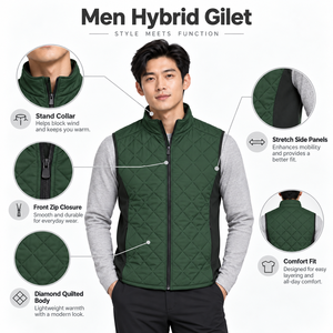 Chaleco Híbrido Ligero para Hombre, Proporciona una Capa Cómoda, Tejido Transpirable y Diseño Práctico para Uso Diario y Transicional - Product Image 6