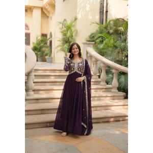 Robes Anarkali longues pour femmes, style indien pakistanais, faux sequins en fleurs, broderie multi-zari, pour mariage et fêtes - Product Image 1