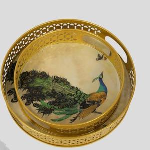 Bandeja Redonda con Diseño Grabado, Suministros para Restaurantes y Hoteles, Bandeja de Madera para Servir Café, Té y Pan con Acabado Esmaltado - Product Image 5